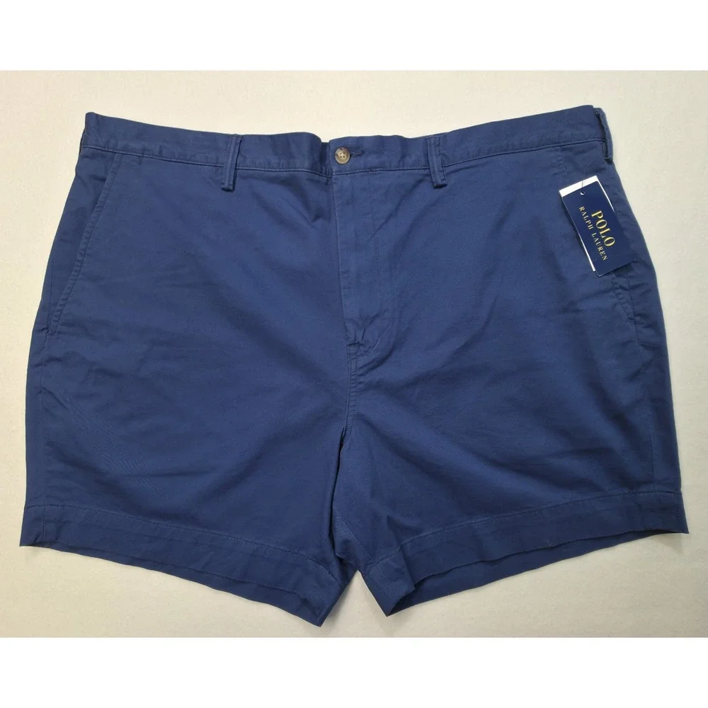 New Polo Ralph Lauren Shorts Mens 42 Blue Stretch Cotton Twill Flat Front